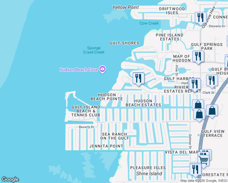 map of restaurants, bars, coffee shops, grocery stores, and more near 6229 Lonnie Lee Lane in Hudson