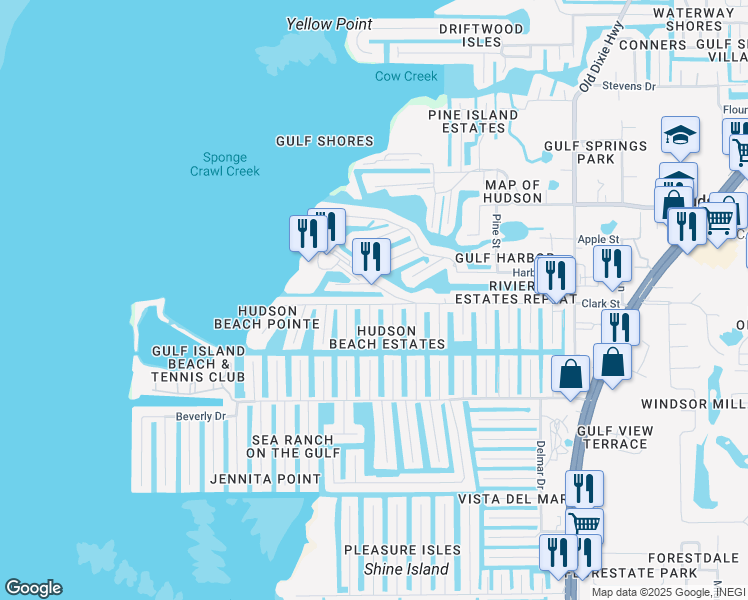 map of restaurants, bars, coffee shops, grocery stores, and more near 6431 Lonnie Lee Lane in Hudson
