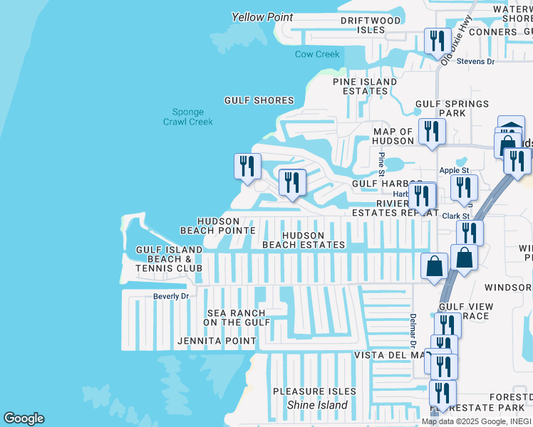 map of restaurants, bars, coffee shops, grocery stores, and more near 6323 Lonnie Lee Lane in Hudson