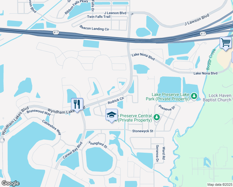 map of restaurants, bars, coffee shops, grocery stores, and more near 2844 Adelaide Court in Orlando