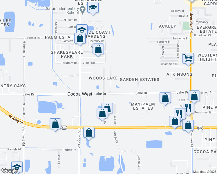 map of restaurants, bars, coffee shops, grocery stores, and more near 330 Country Lane Drive in Cocoa