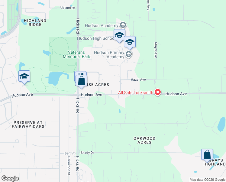 map of restaurants, bars, coffee shops, grocery stores, and more near 10301 Hudson Avenue in Hudson