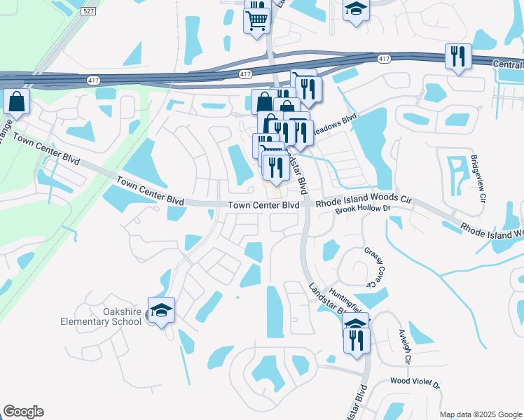 map of restaurants, bars, coffee shops, grocery stores, and more near 1165 Lucaya Circle in Orlando