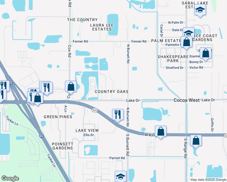 map of restaurants, bars, coffee shops, grocery stores, and more near in Cocoa West
