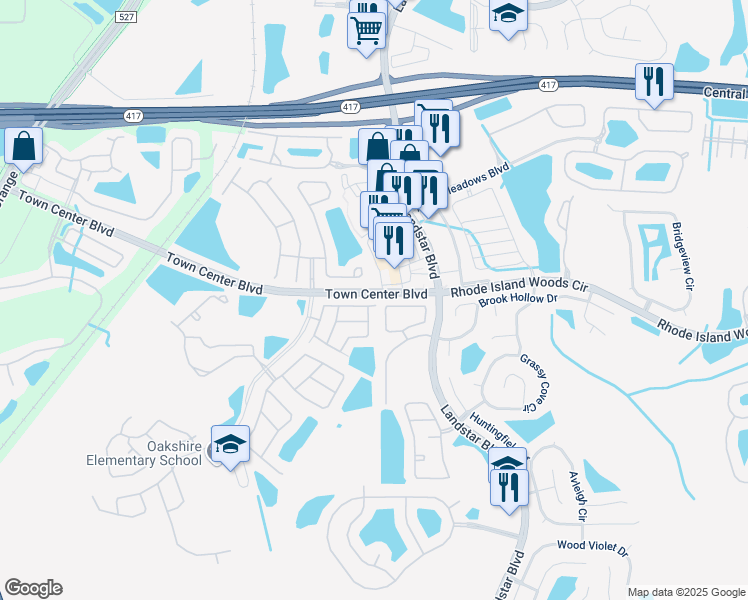 map of restaurants, bars, coffee shops, grocery stores, and more near 1165 Lucaya Circle in Orlando
