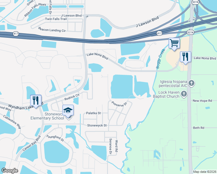 map of restaurants, bars, coffee shops, grocery stores, and more near 14121 Ward Road in Orlando