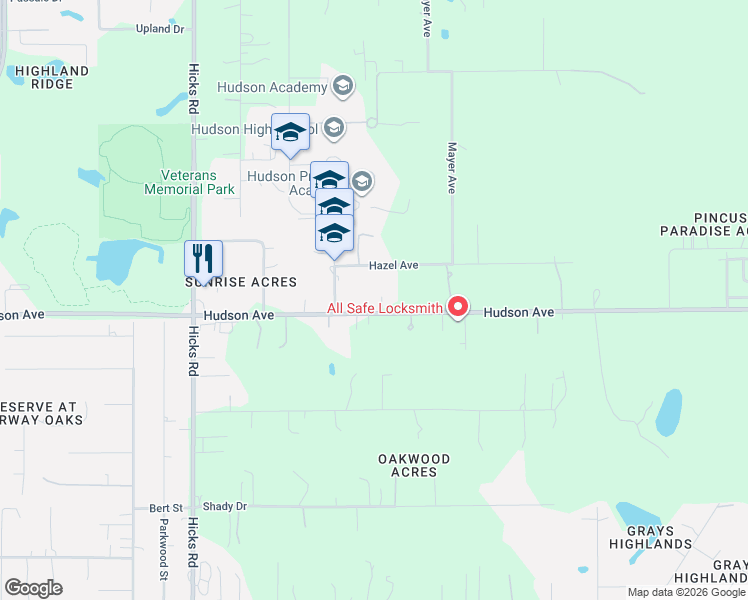 map of restaurants, bars, coffee shops, grocery stores, and more near 10434 Hudson Avenue in Hudson
