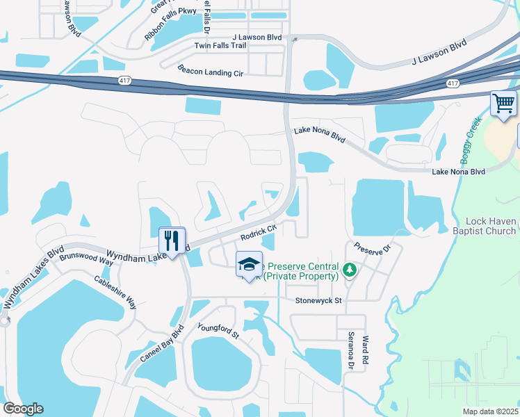 map of restaurants, bars, coffee shops, grocery stores, and more near 2853 Adelaide Court in Orlando