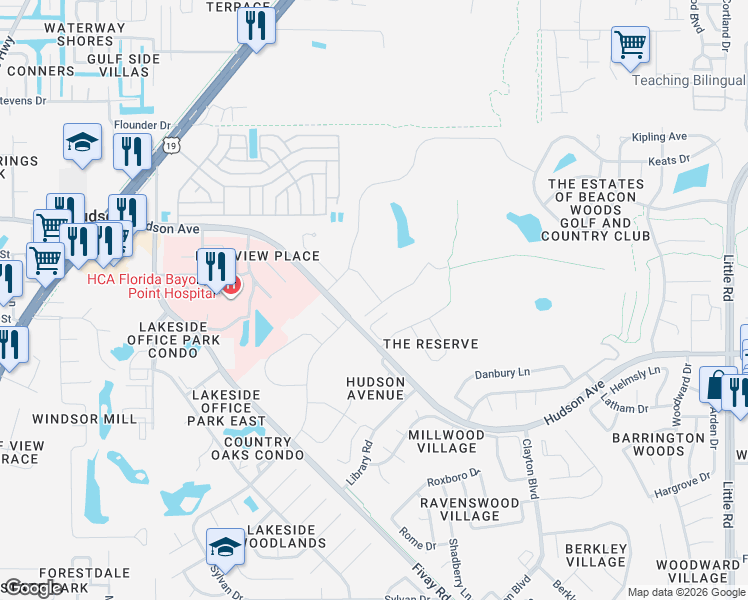 map of restaurants, bars, coffee shops, grocery stores, and more near 14023 Shoal Drive in Hudson