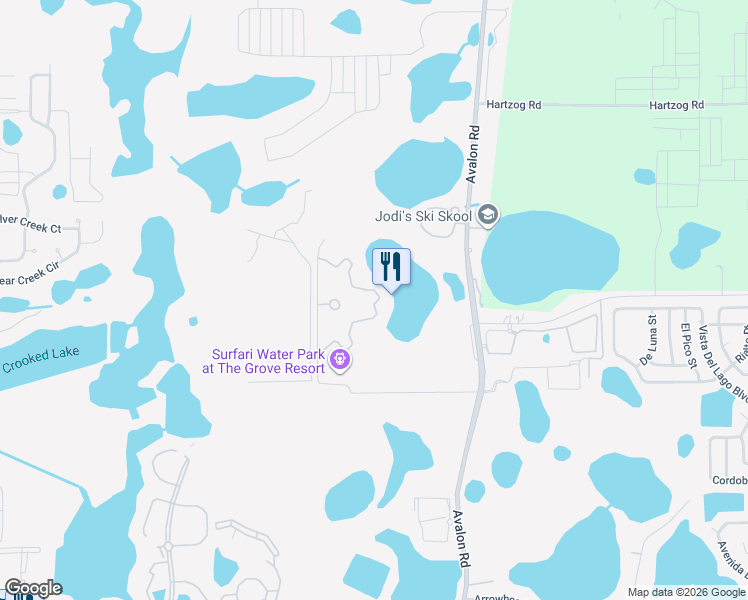 map of restaurants, bars, coffee shops, grocery stores, and more near 14210 Avalon Road in Winter Garden