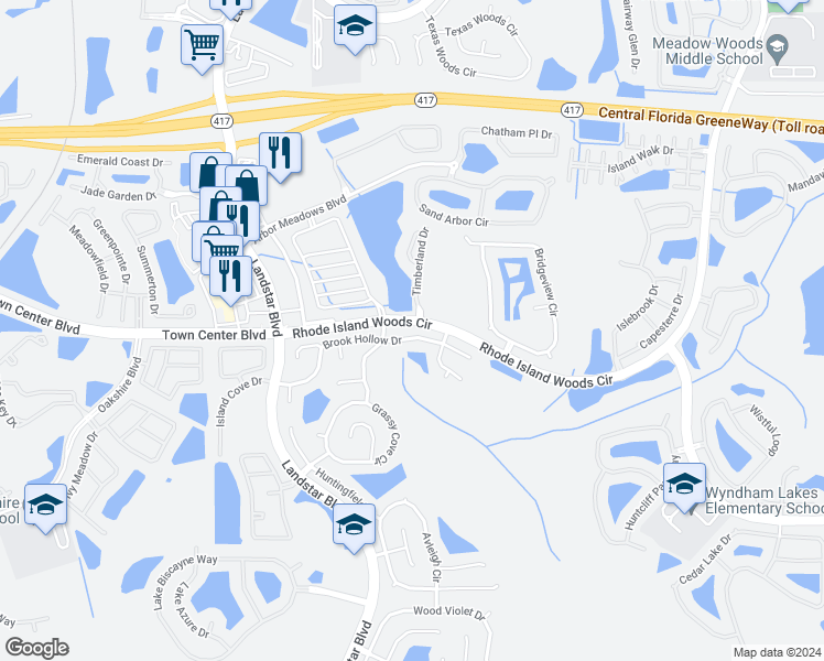 map of restaurants, bars, coffee shops, grocery stores, and more near 1613 Brook Hollow Drive in Orlando