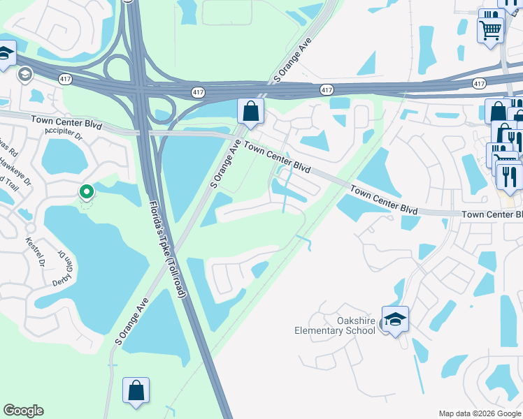 map of restaurants, bars, coffee shops, grocery stores, and more near 143 Windrose Drive in Orlando