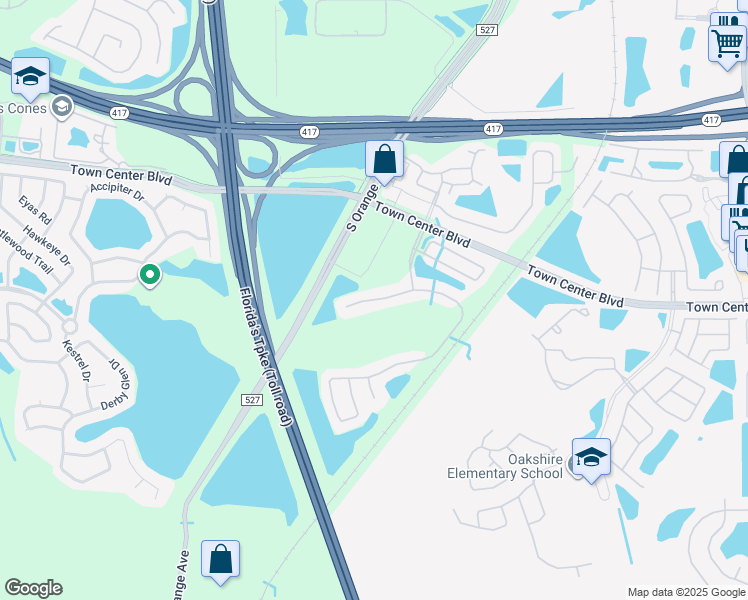map of restaurants, bars, coffee shops, grocery stores, and more near 143 Windrose Drive in Orlando