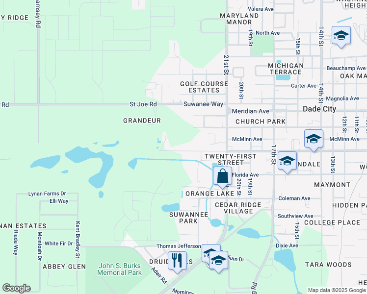 map of restaurants, bars, coffee shops, grocery stores, and more near 36743 Howard Avenue in Dade City