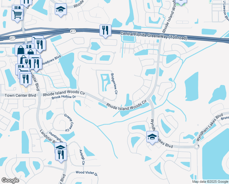 map of restaurants, bars, coffee shops, grocery stores, and more near 1928 Bridgeview Circle in Orlando