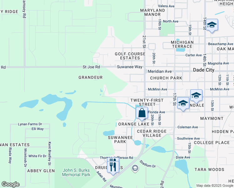 map of restaurants, bars, coffee shops, grocery stores, and more near 36743 Howard Avenue in Dade City
