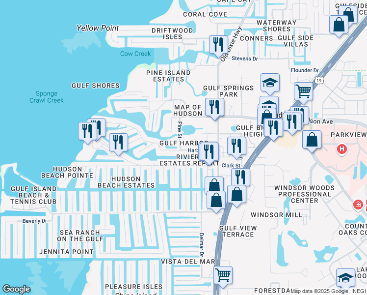 map of restaurants, bars, coffee shops, grocery stores, and more near 6732 Udell Lane in Hudson