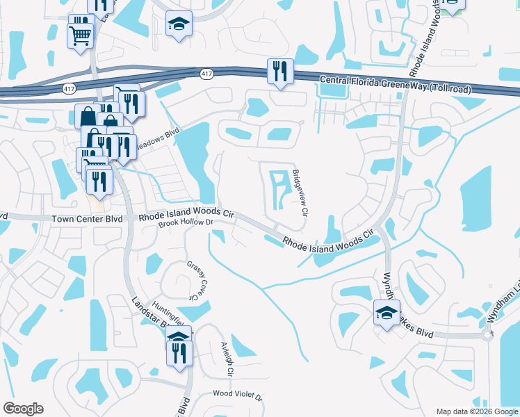 map of restaurants, bars, coffee shops, grocery stores, and more near 1714 Bridgeview Circle in Orlando