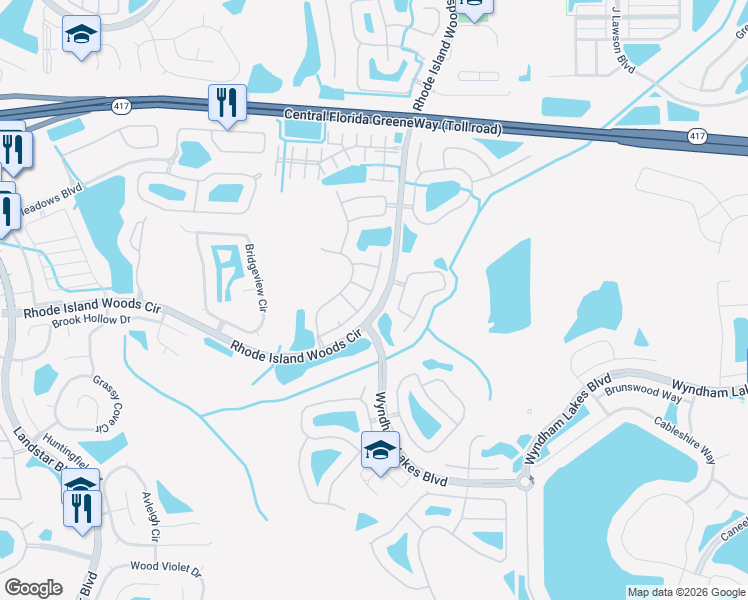 map of restaurants, bars, coffee shops, grocery stores, and more near 1713 Capesterre Drive in Orlando