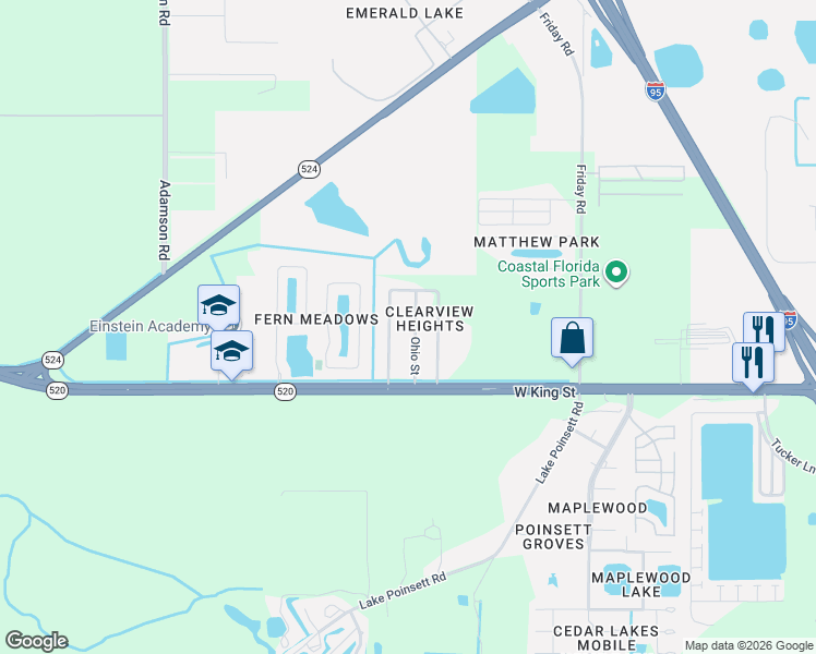 map of restaurants, bars, coffee shops, grocery stores, and more near 16 Ohio Street in Cocoa