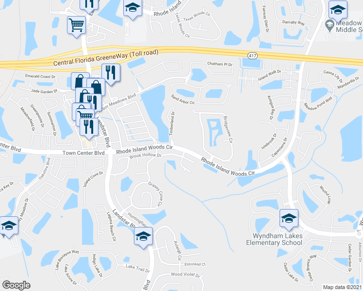 map of restaurants, bars, coffee shops, grocery stores, and more near 13959 Timberland Drive in Orlando