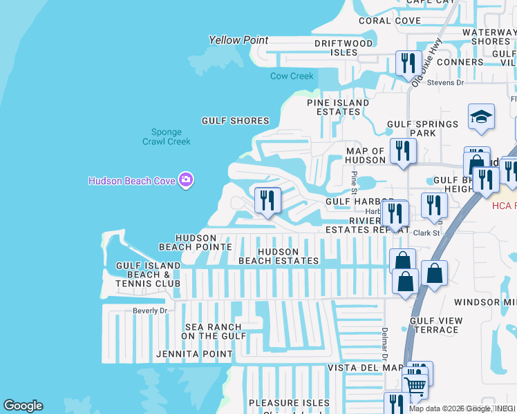 map of restaurants, bars, coffee shops, grocery stores, and more near 6411 Clark Street in Hudson