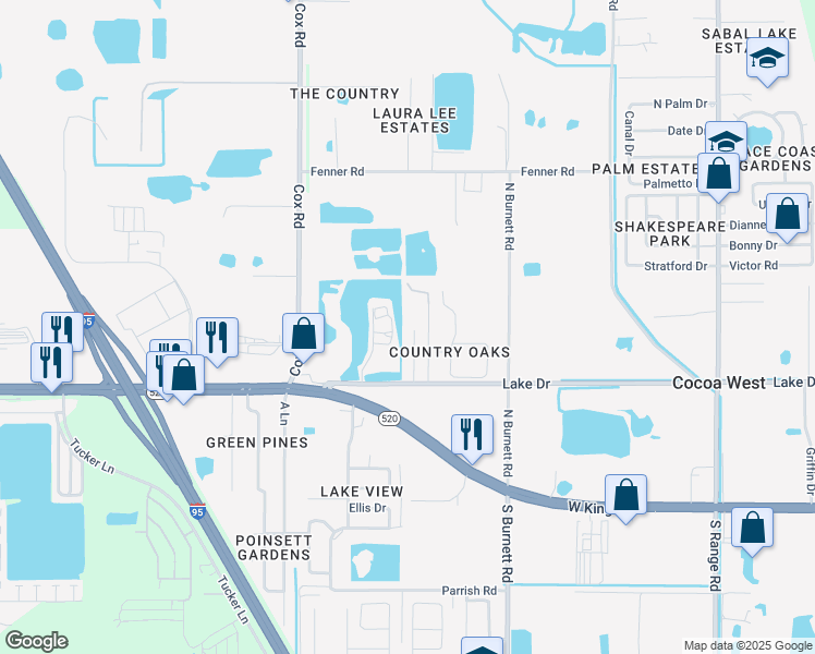 map of restaurants, bars, coffee shops, grocery stores, and more near 334 Sun Dial Court in Cocoa