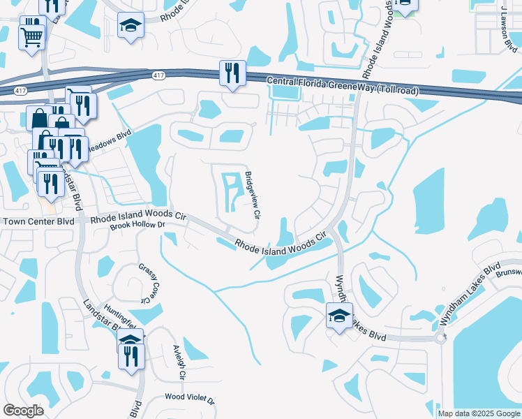 map of restaurants, bars, coffee shops, grocery stores, and more near 1928 Bridgeview Circle in Orlando