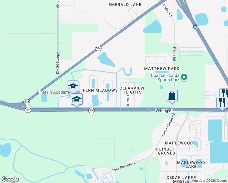 map of restaurants, bars, coffee shops, grocery stores, and more near 13 Lee Street in Cocoa