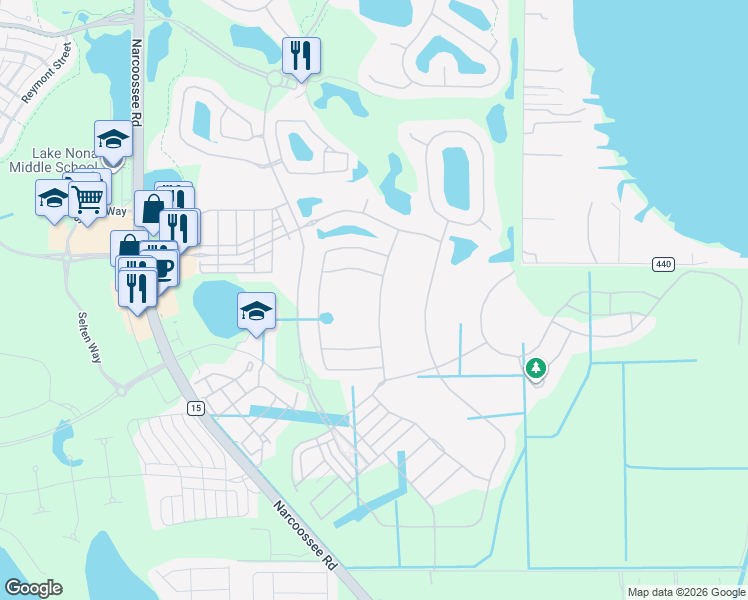 map of restaurants, bars, coffee shops, grocery stores, and more near 13141 Woodfort Lane in Orlando