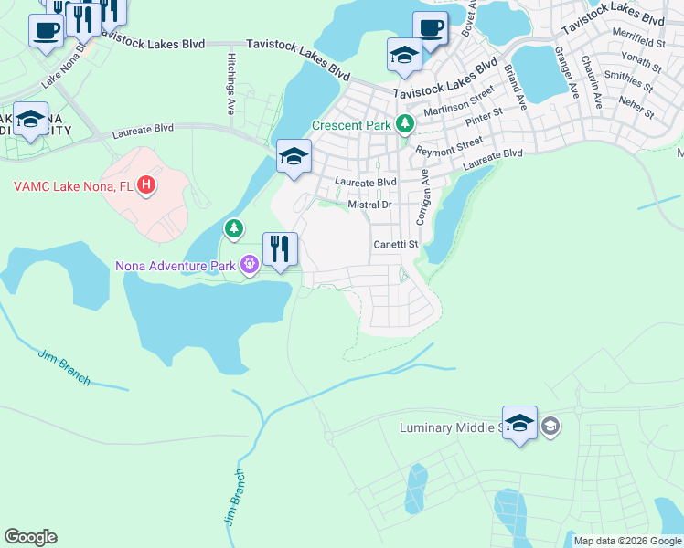 map of restaurants, bars, coffee shops, grocery stores, and more near 8379 Rothman Aly in Orlando