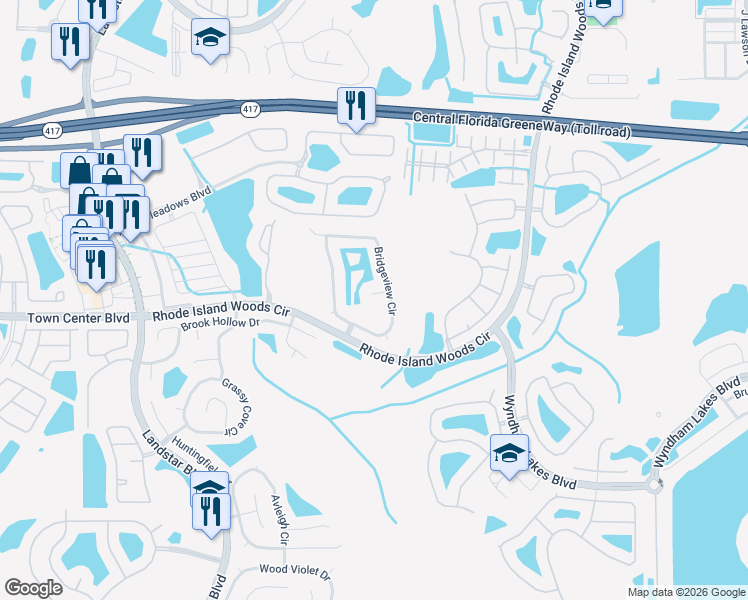 map of restaurants, bars, coffee shops, grocery stores, and more near 1800 Oak Vista Terrace in Orlando
