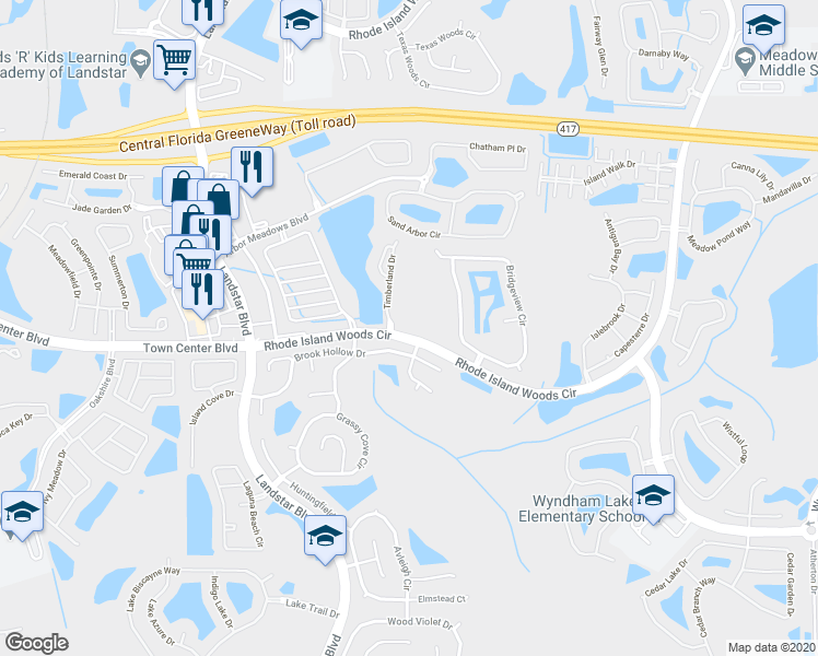 map of restaurants, bars, coffee shops, grocery stores, and more near 13959 Timberland Drive in Orlando