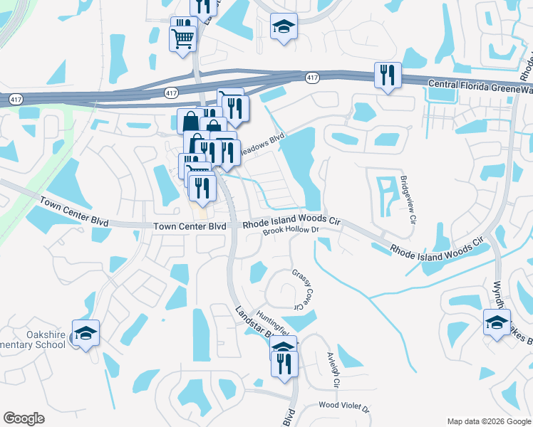 map of restaurants, bars, coffee shops, grocery stores, and more near 15127 Willow Arbor Circle in Orlando