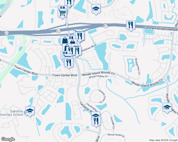 map of restaurants, bars, coffee shops, grocery stores, and more near 15127 Willow Arbor Circle in Orlando