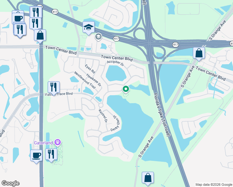 map of restaurants, bars, coffee shops, grocery stores, and more near 13725 Hawk Lake Drive in Orlando