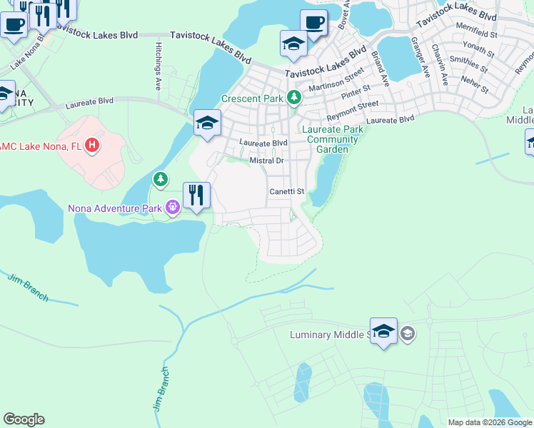 map of restaurants, bars, coffee shops, grocery stores, and more near 8455 Rothman Aly in Orlando