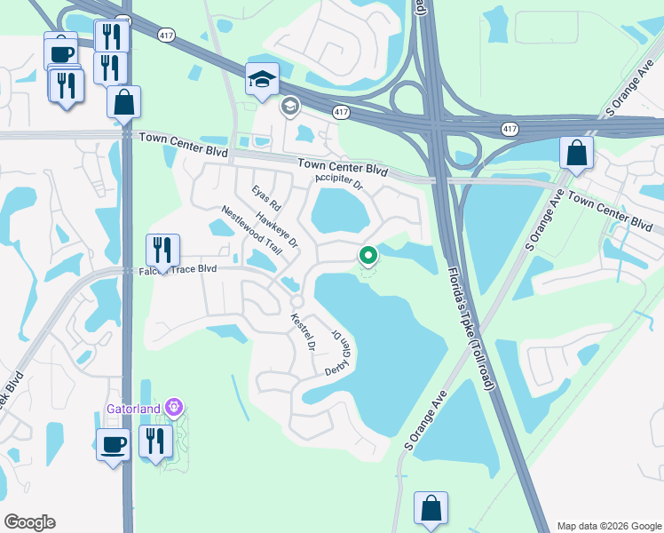 map of restaurants, bars, coffee shops, grocery stores, and more near 13725 Hawk Lake Drive in Orlando