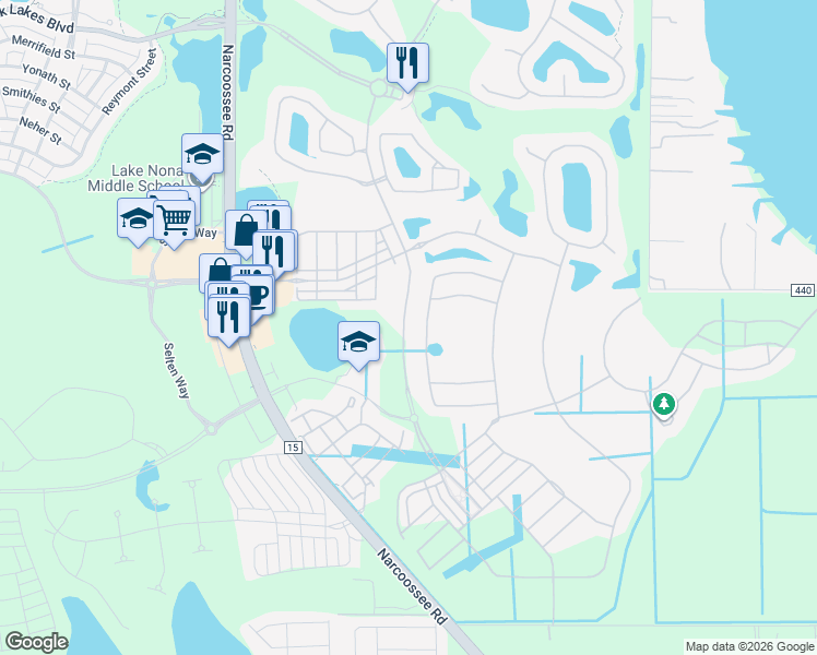 map of restaurants, bars, coffee shops, grocery stores, and more near 10311 Henbury Street in Orlando