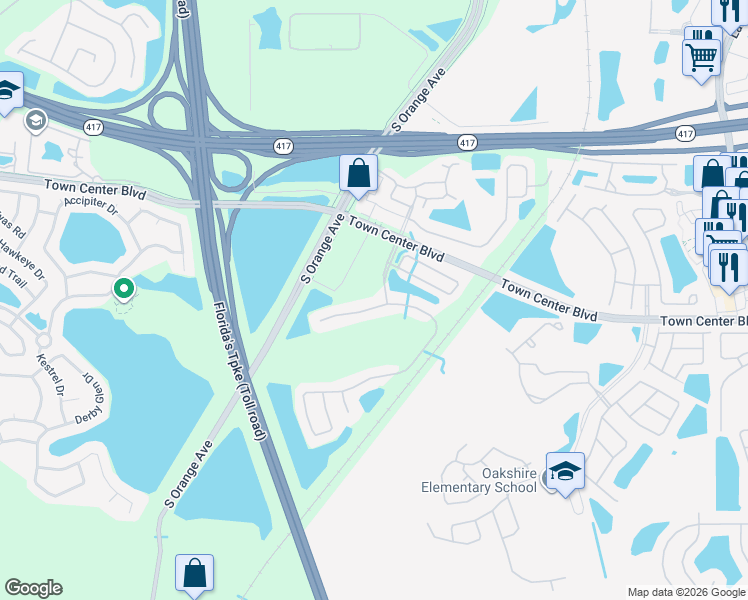 map of restaurants, bars, coffee shops, grocery stores, and more near 143 Windrose Drive in Orlando