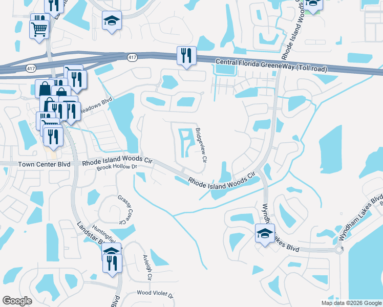 map of restaurants, bars, coffee shops, grocery stores, and more near 1800 Oak Vista Terrace in Orlando
