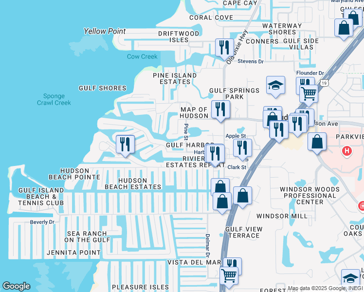 map of restaurants, bars, coffee shops, grocery stores, and more near 6732 Udell Lane in Hudson