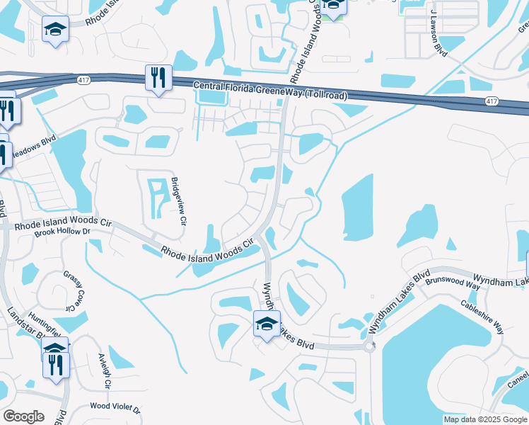 map of restaurants, bars, coffee shops, grocery stores, and more near 1701 Capesterre Drive in Orlando