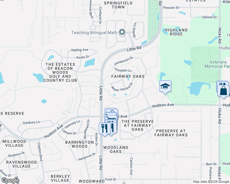 map of restaurants, bars, coffee shops, grocery stores, and more near 9021 Tournament Drive in Hudson
