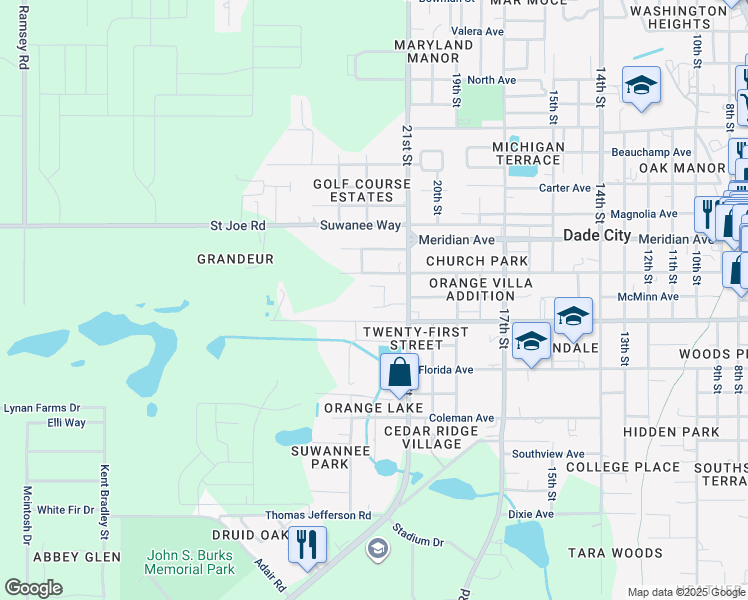 map of restaurants, bars, coffee shops, grocery stores, and more near 36841 Howard Avenue in Dade City