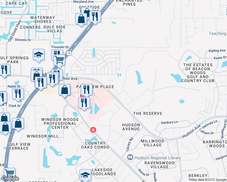 map of restaurants, bars, coffee shops, grocery stores, and more near 14115 White Cap Lane in Hudson