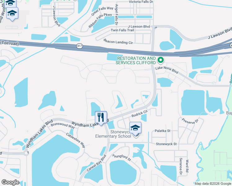 map of restaurants, bars, coffee shops, grocery stores, and more near 2724 Carrickton Circle in Orlando
