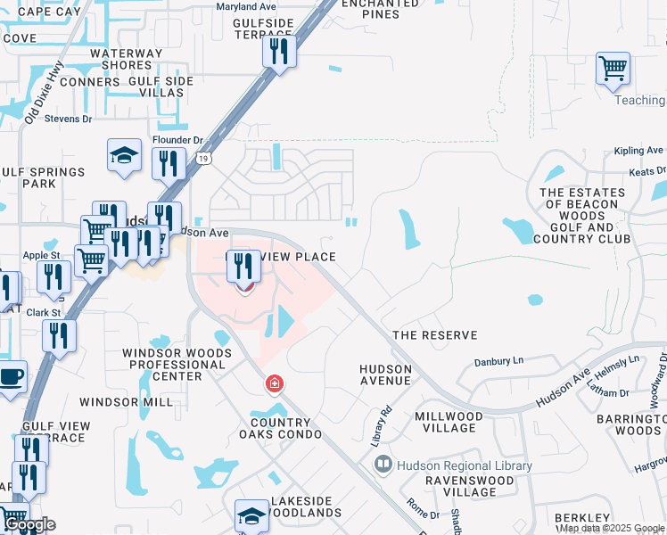 map of restaurants, bars, coffee shops, grocery stores, and more near 14115 White Cap Lane in Hudson