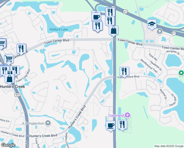 map of restaurants, bars, coffee shops, grocery stores, and more near 13827 Fairway Island Drive in Orlando