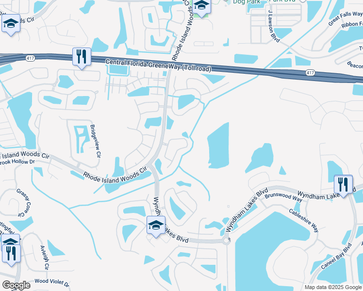 map of restaurants, bars, coffee shops, grocery stores, and more near 1836 White Heron Bay Circle in Orlando